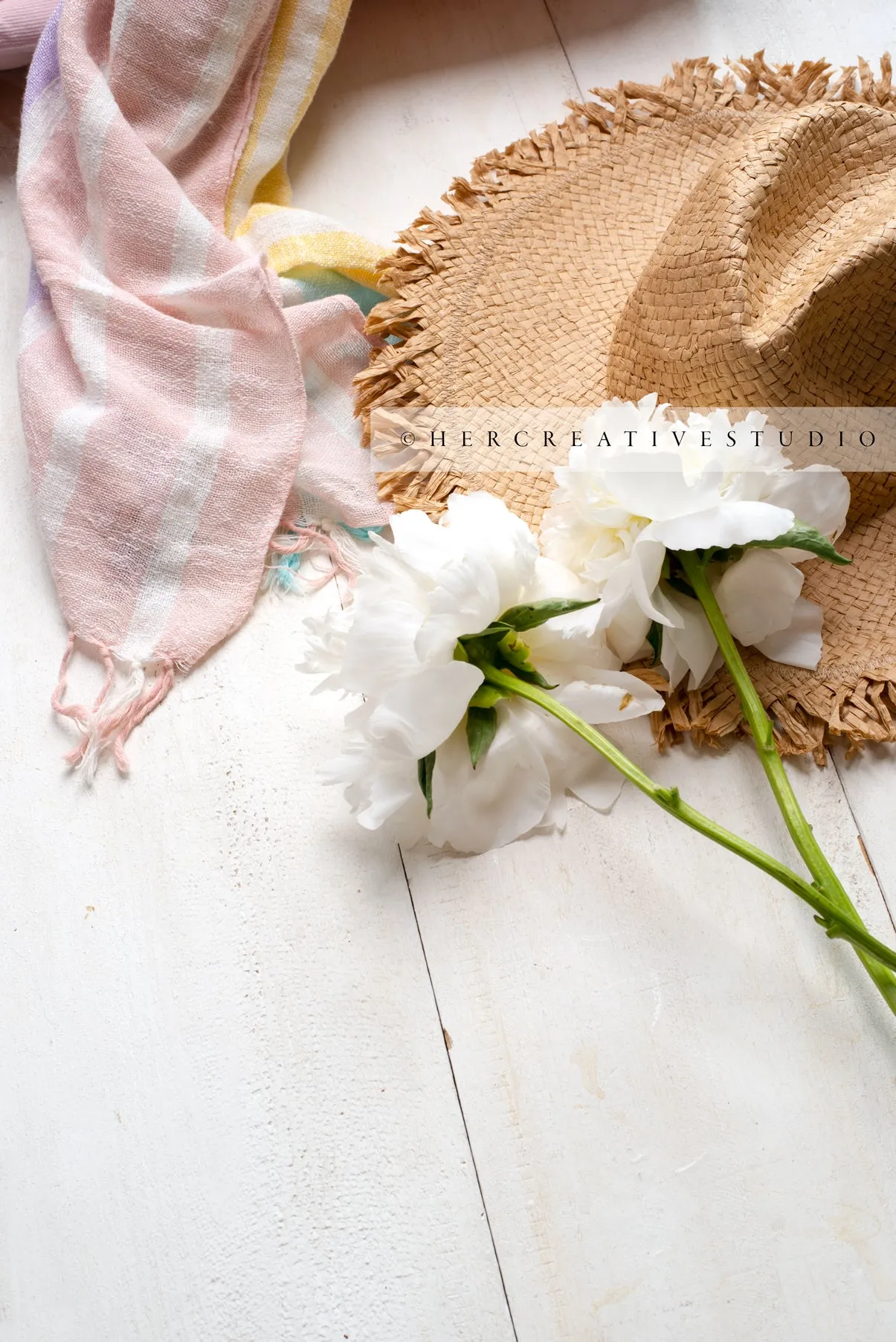 Sun Hat, Wrap & Peony. Digital Image