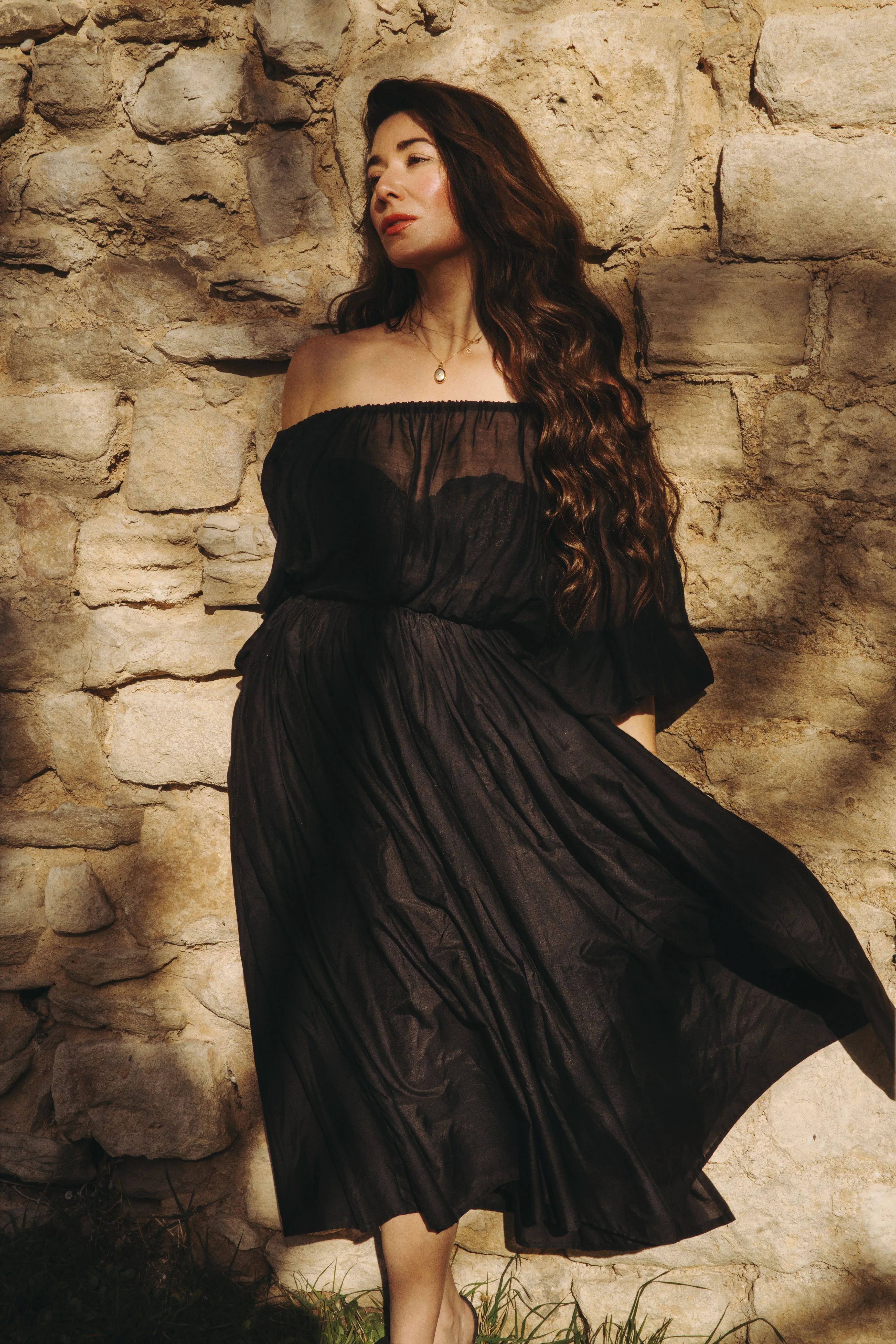 Tablier Jupe - Jamie Beck in Noir Silk Cotton Voile