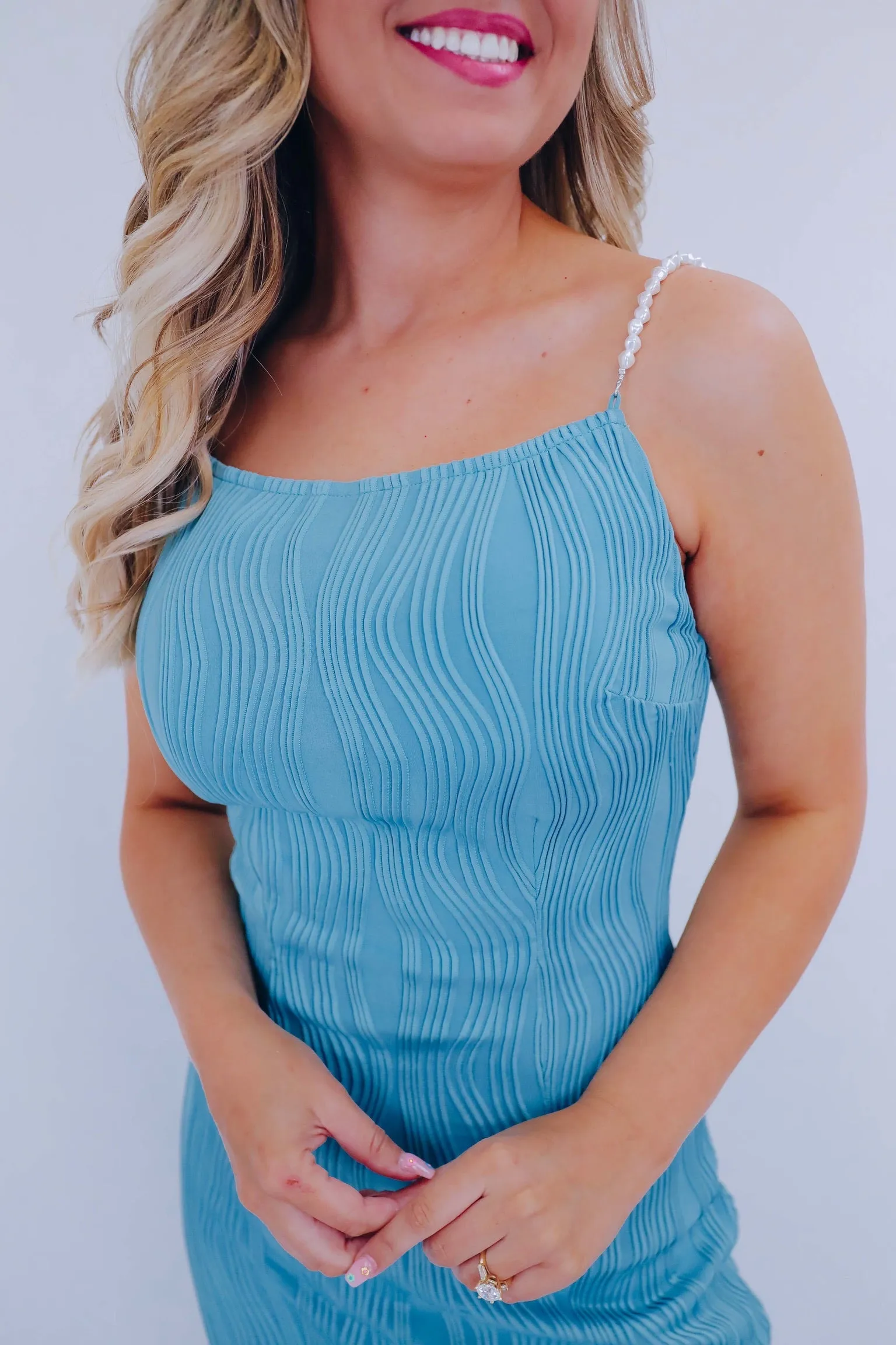 Tastefully Textured Midi Dress - Teal