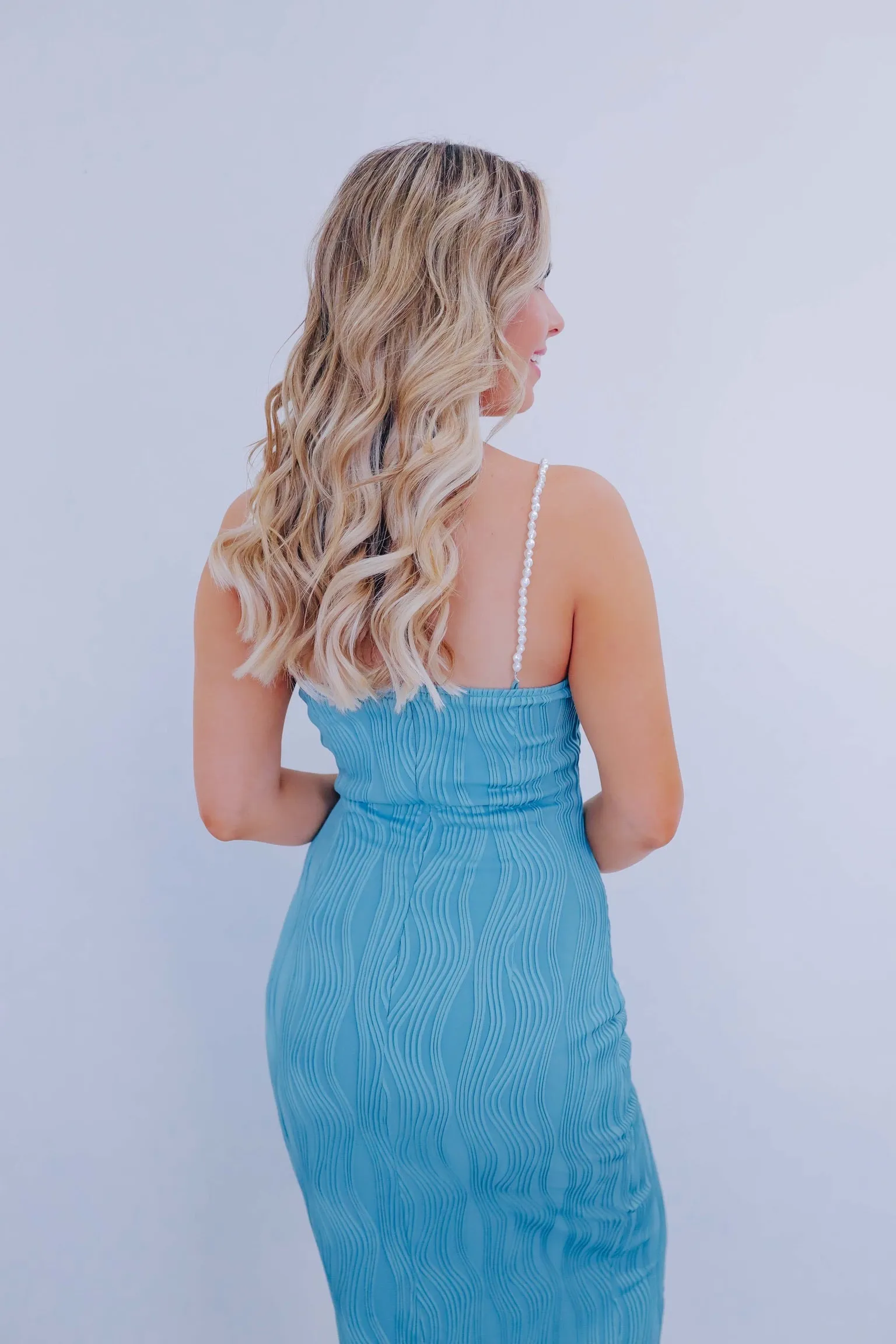 Tastefully Textured Midi Dress - Teal