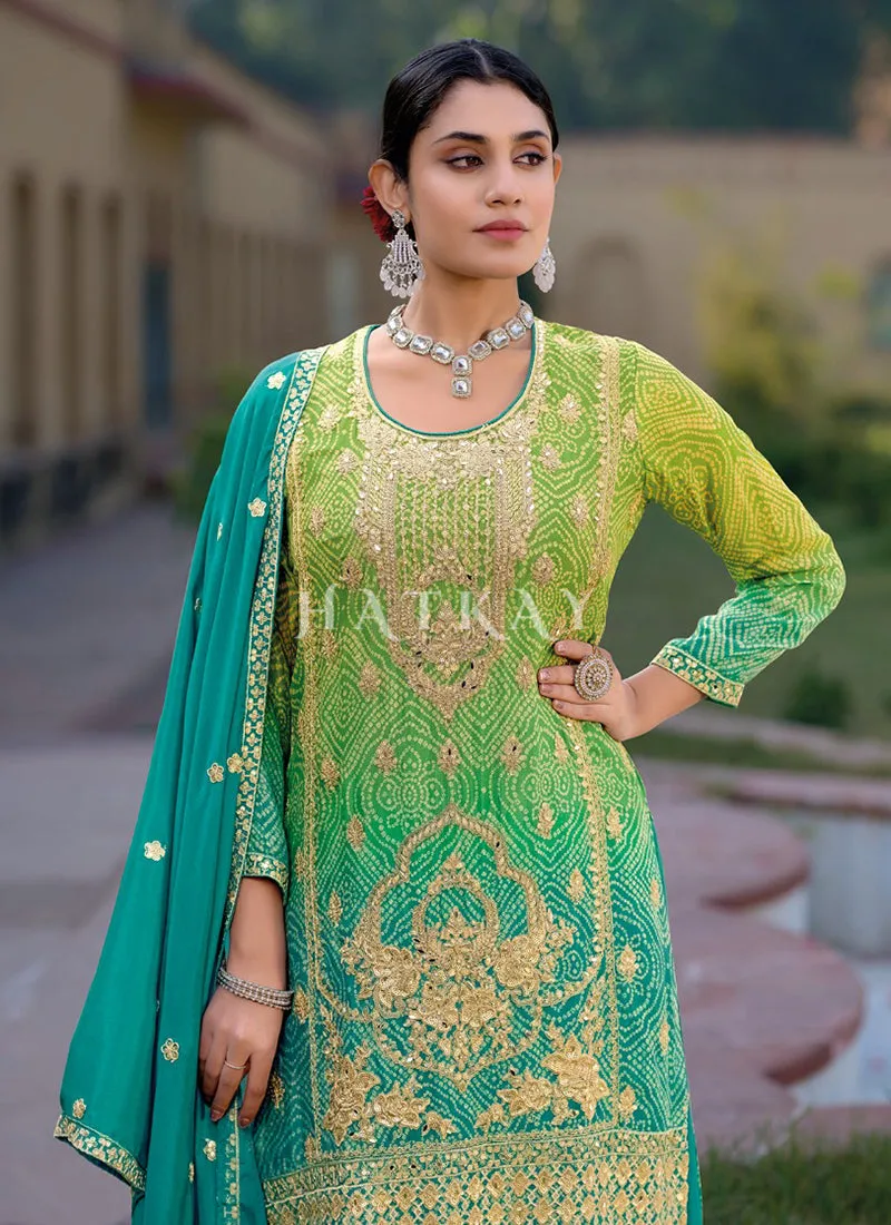 Teal And Green Ombré Palazzo Suit