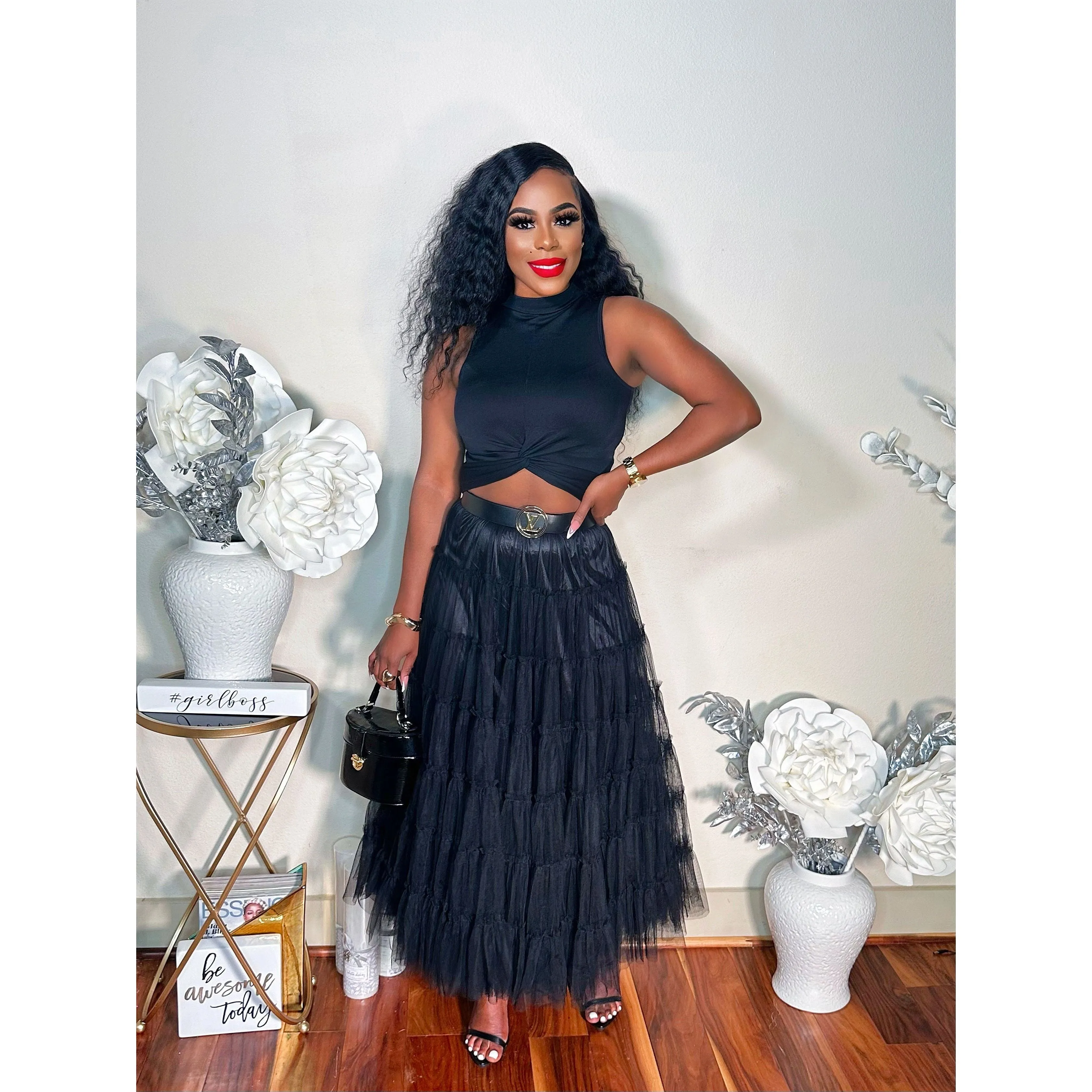 THINK TULLE MIDI SKIRT (BLACK)