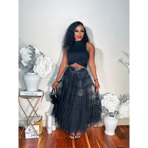 THINK TULLE MIDI SKIRT (BLACK)