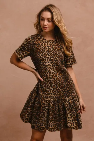 Told You So Tie Back Leopard Short Sleeve Dress