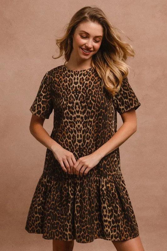 Told You So Tie Back Leopard Short Sleeve Dress