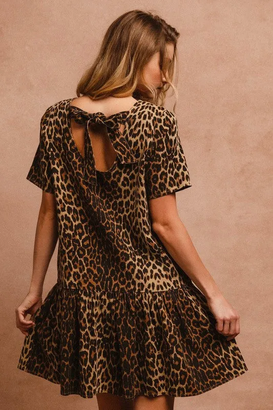 Told You So Tie Back Leopard Short Sleeve Dress