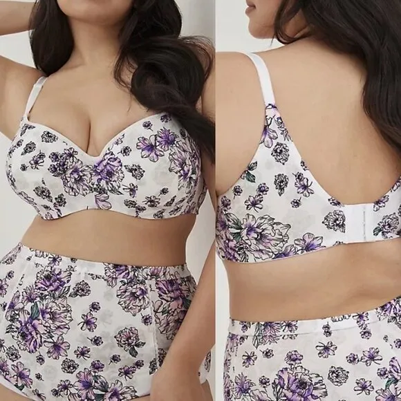 Torrid Womes NWT White Floral Full-Coverage Balconette Lightly Lined Bra 42F