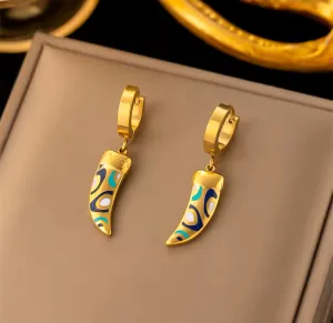 Trendy Stainless Steel and Enamel Horn Pendant in Hoop Earring | Erika Williner Designs