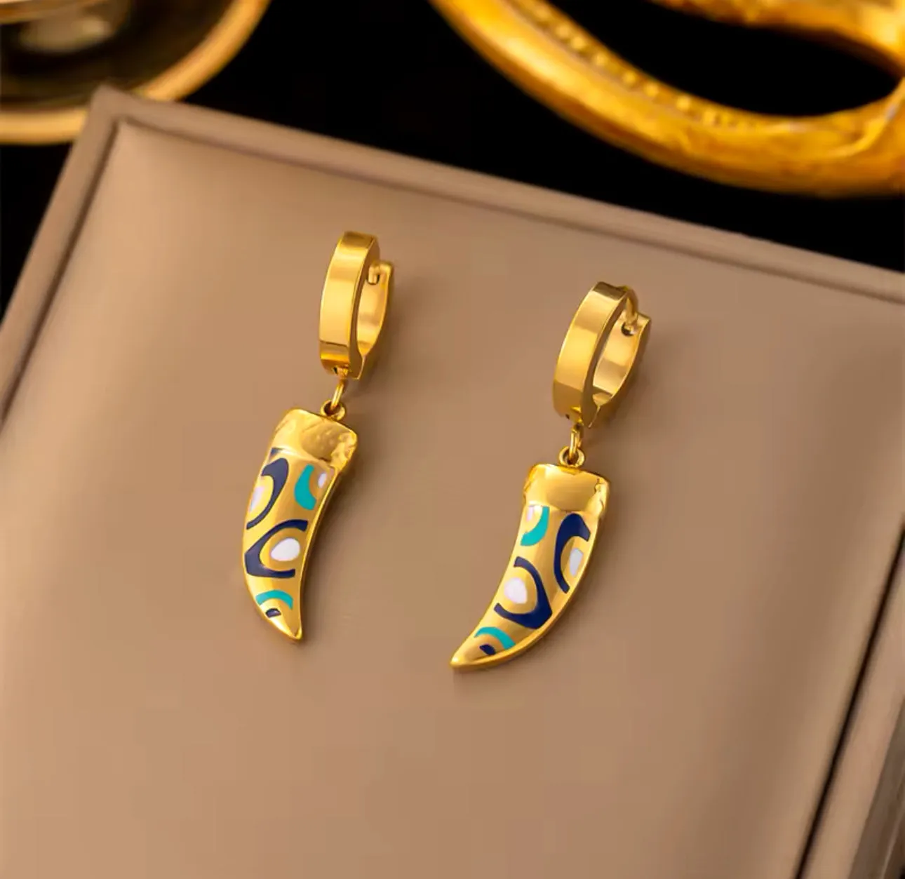 Trendy Stainless Steel and Enamel Horn Pendant in Hoop Earring | Erika Williner Designs