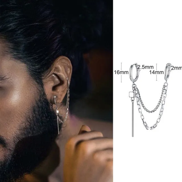 Triangle Long Chain Cuff Earring, without piercing