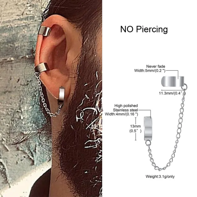 Triangle Long Chain Cuff Earring, without piercing