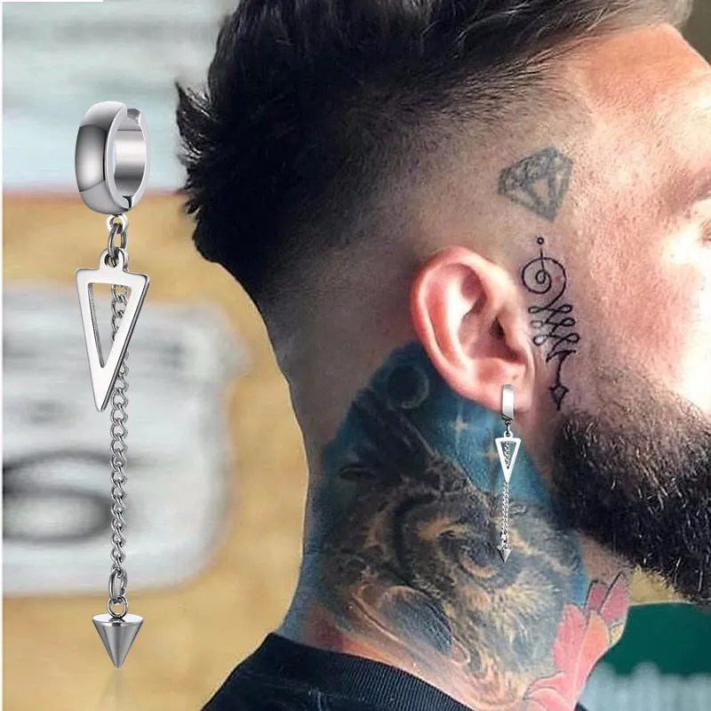 Triangle Long Chain Cuff Earring, without piercing