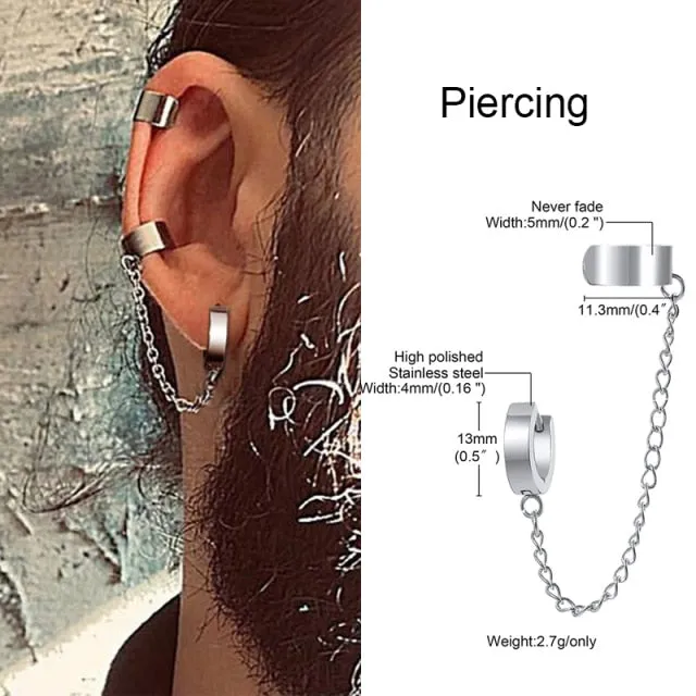 Triangle Long Chain Cuff Earring, without piercing