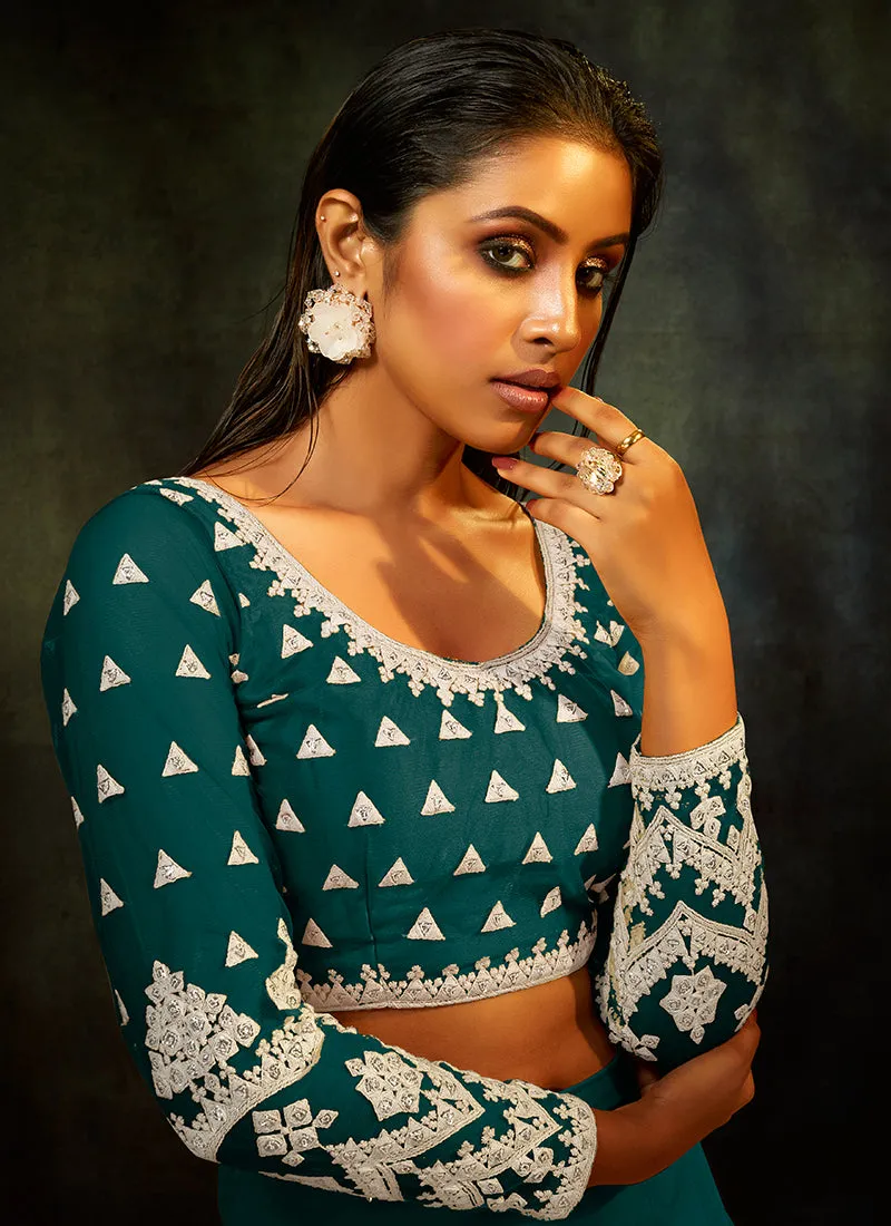Turquoise Sequence Embroidered Designer Lehenga Choli