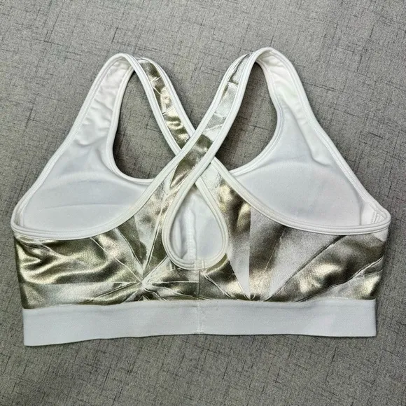 Under Armour Sports Bra Metallic Gold &amp; White Size Large