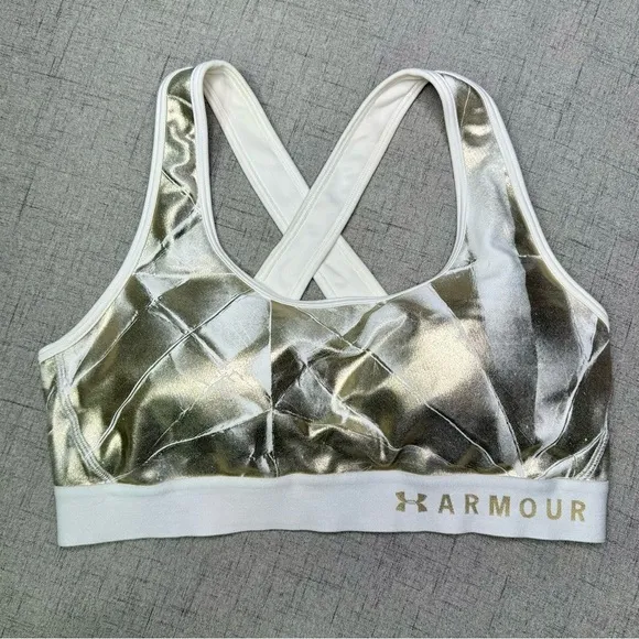 Under Armour Sports Bra Metallic Gold &amp; White Size Large