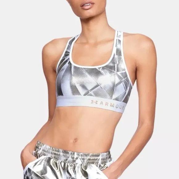 Under Armour Sports Bra Metallic Gold &amp; White Size Large