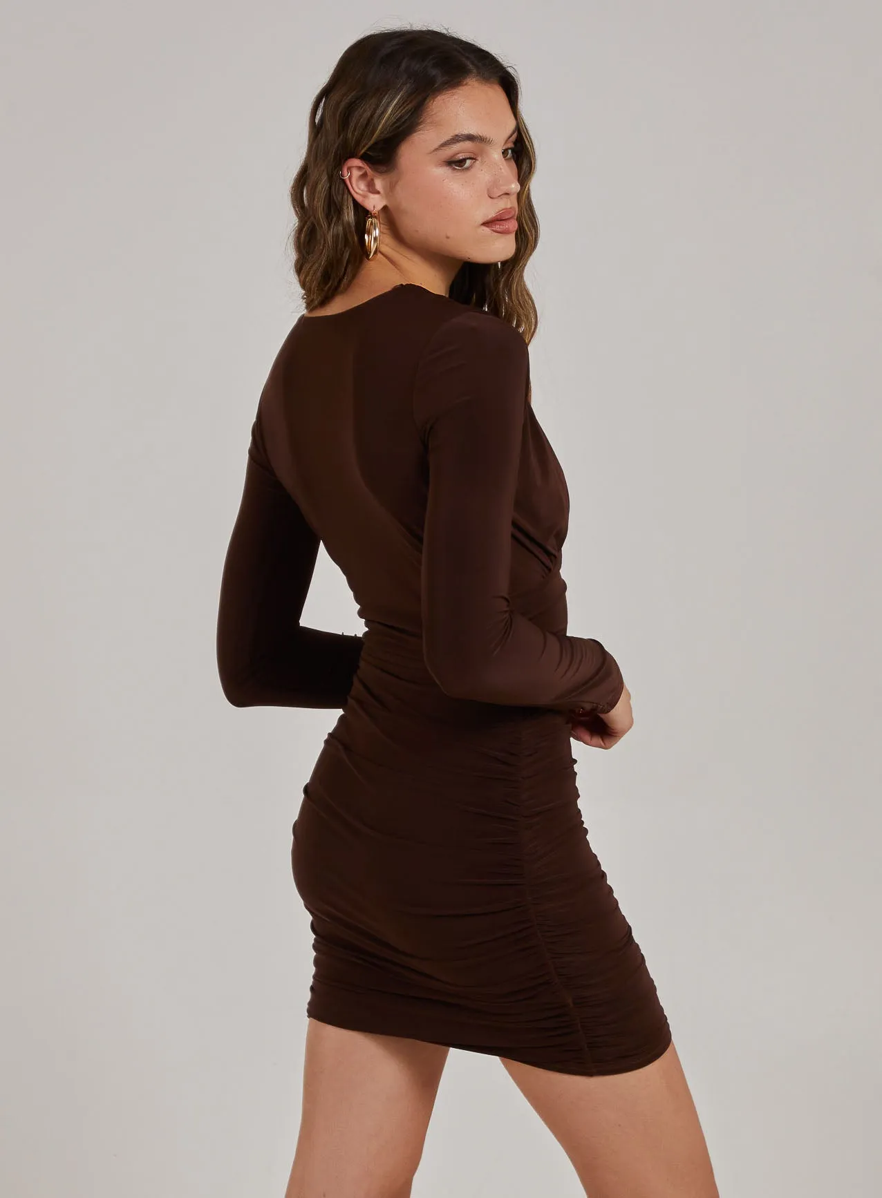 V Neck Slinky Long Sleeve Dress