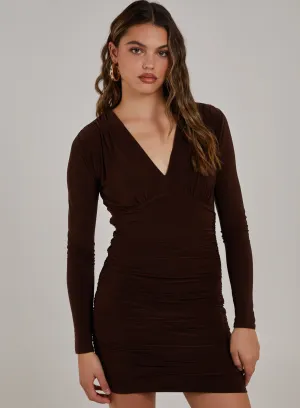 V Neck Slinky Long Sleeve Dress