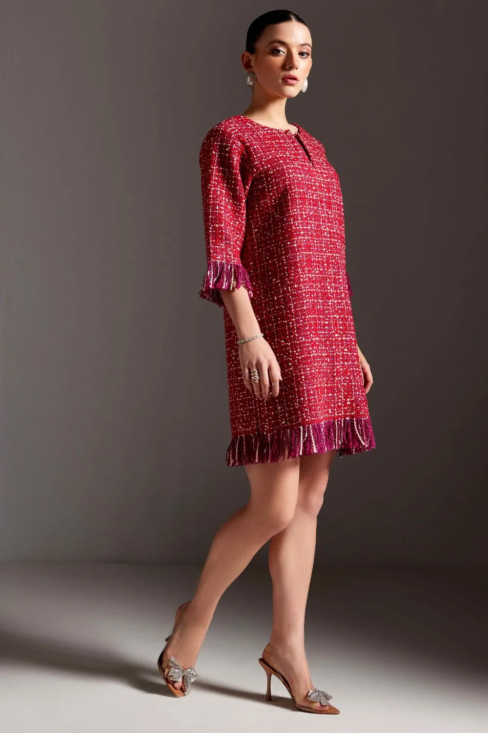 Vibrant Ruby Tweed Dress