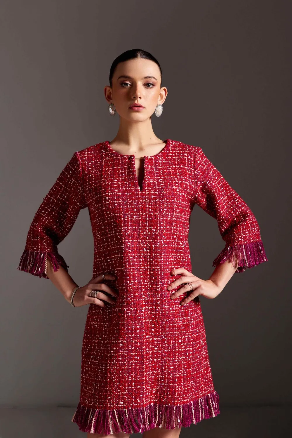 Vibrant Ruby Tweed Dress