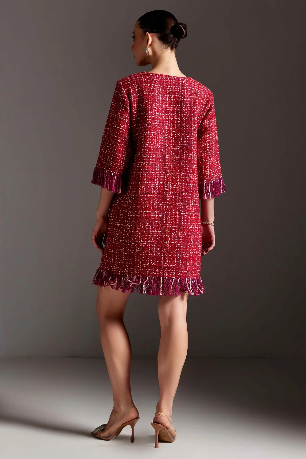 Vibrant Ruby Tweed Dress