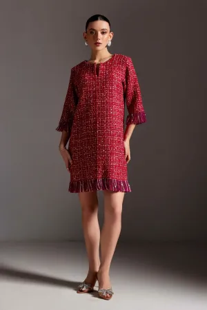 Vibrant Ruby Tweed Dress
