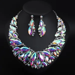 Vintage Statement Crystal Necklace Earrings Set Retro Dubai Bridal Jewelry Sets Women's Party Luxury Big Colorful Jewellery Gift