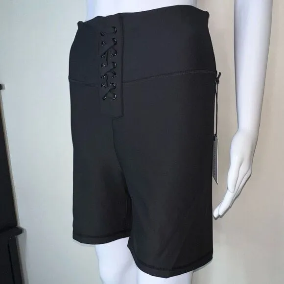 WeWoreWhat Solid Lace Up Biker Shorts in Black (L)