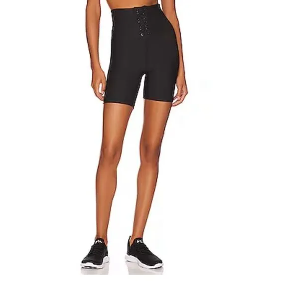 WeWoreWhat Solid Lace Up Biker Shorts in Black (L)