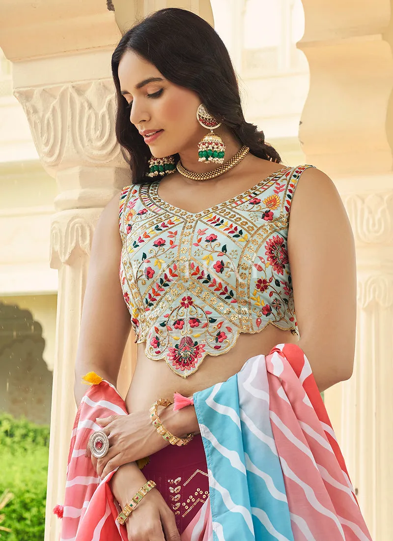 White And Pink Sequence Embroidery Lehenga Choli
