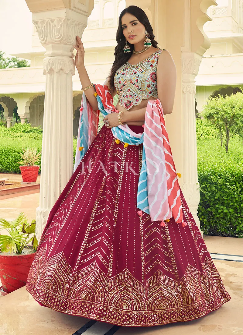White And Pink Sequence Embroidery Lehenga Choli