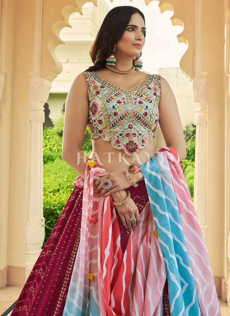 White And Pink Sequence Embroidery Lehenga Choli