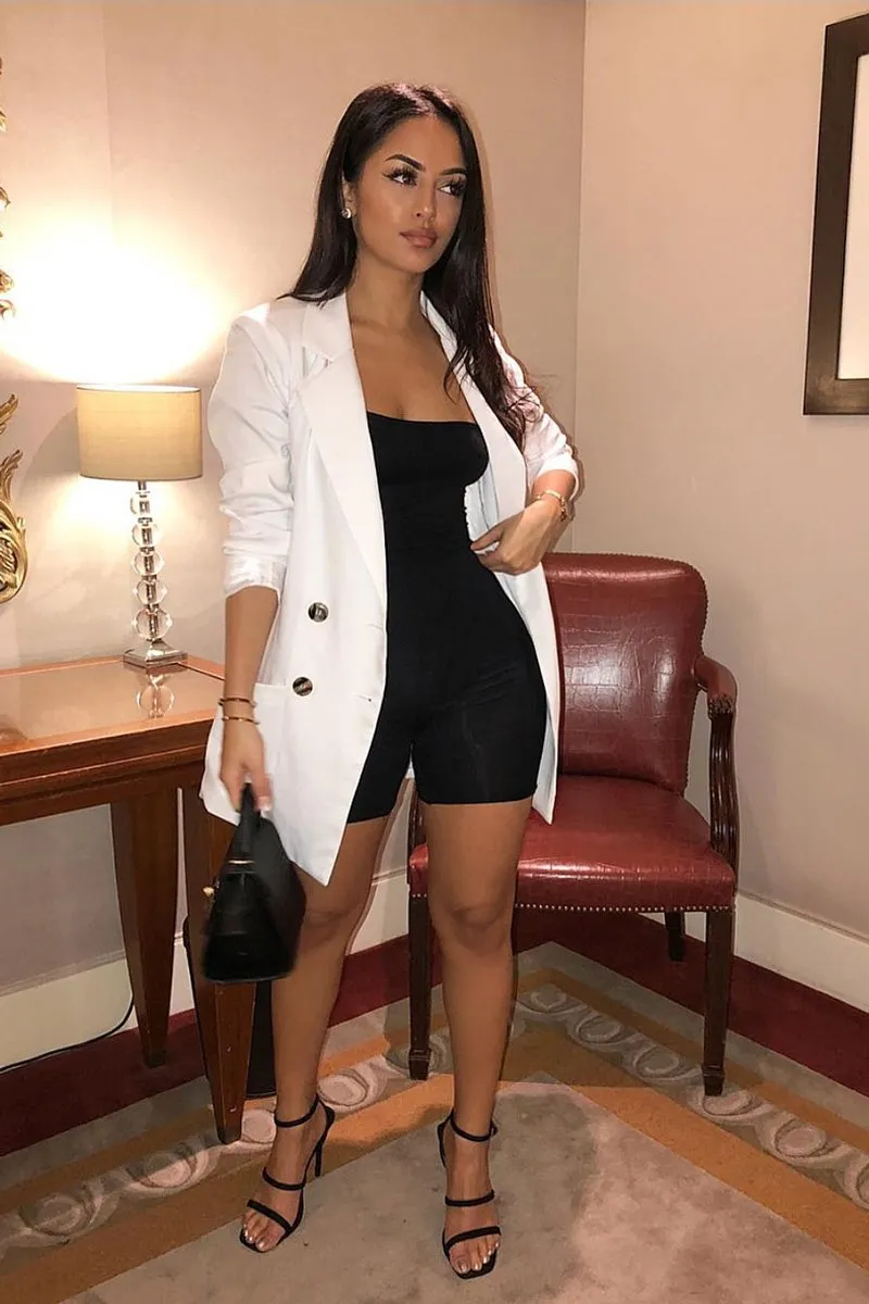 White Button Front Belted Blazer Dress - Justyne