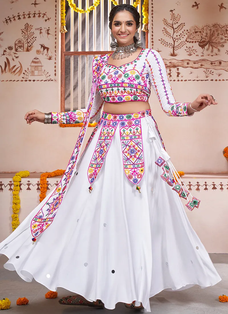 White Multi Kutchi Embroidered Rajwadi Chaniya Choli