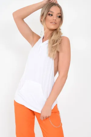 White Sleeveless Hooded Top - Eshal