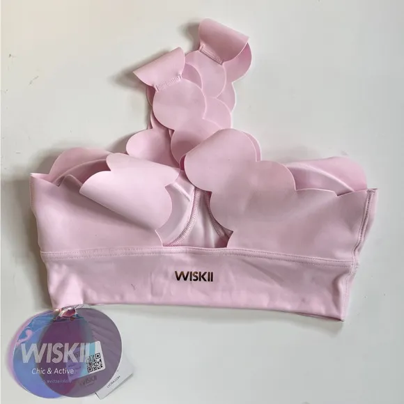 Wiskii NWT Pink Crisscross sports Bra Scalloped seamless 4-way stretch yoga L
