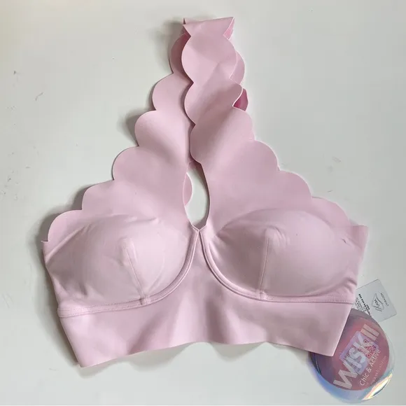 Wiskii NWT Pink Crisscross sports Bra Scalloped seamless 4-way stretch yoga L