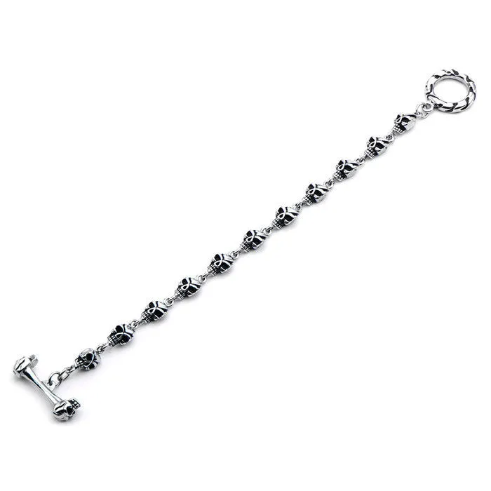 Women's Stainless Steel Black Oxidized Eye Skull Toggle Bracelet