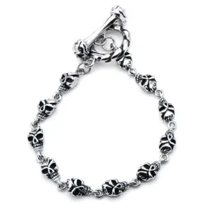 Women's Stainless Steel Black Oxidized Eye Skull Toggle Bracelet