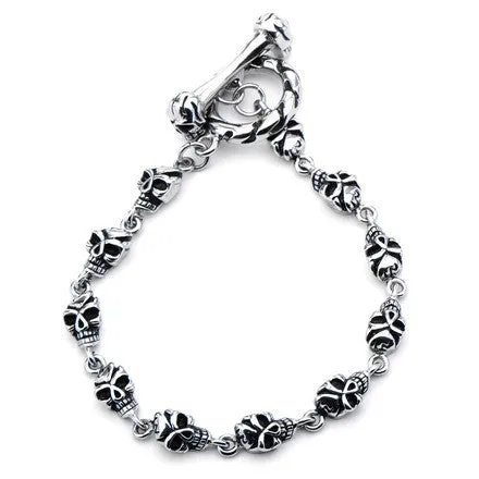 Women's Stainless Steel Black Oxidized Eye Skull Toggle Bracelet
