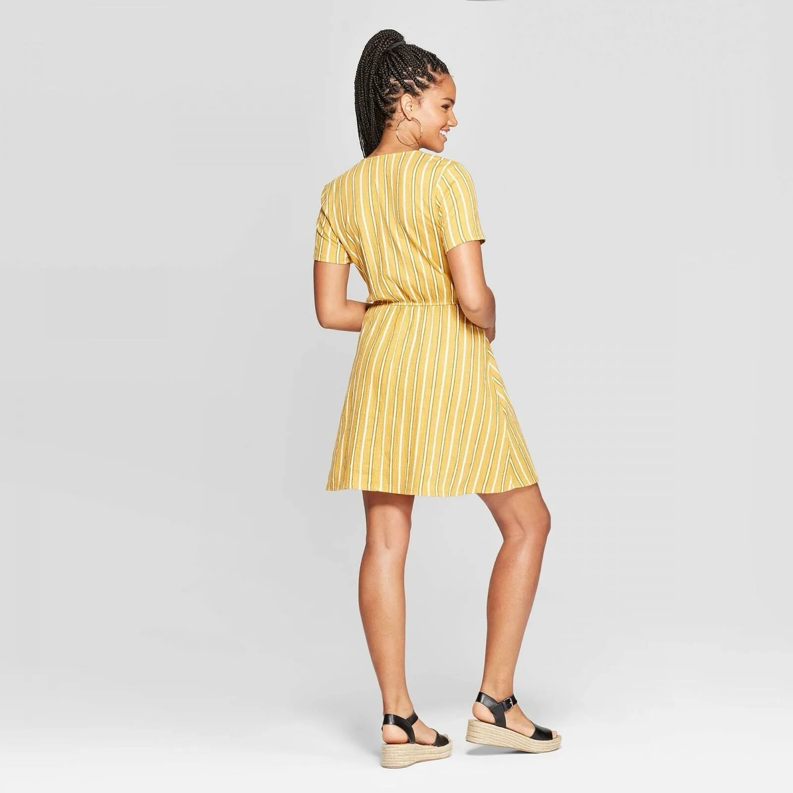 Xhilaration Striped Short Sleeve V-Neck Wrap Knit Mini Dress