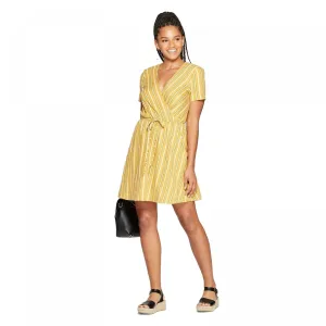 Xhilaration Striped Short Sleeve V-Neck Wrap Knit Mini Dress