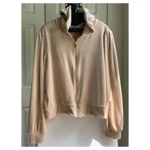 XL Magaschoni Hoodie Velvet Velour Teddy Zip Terry Jacket Taupe Beige Sweater