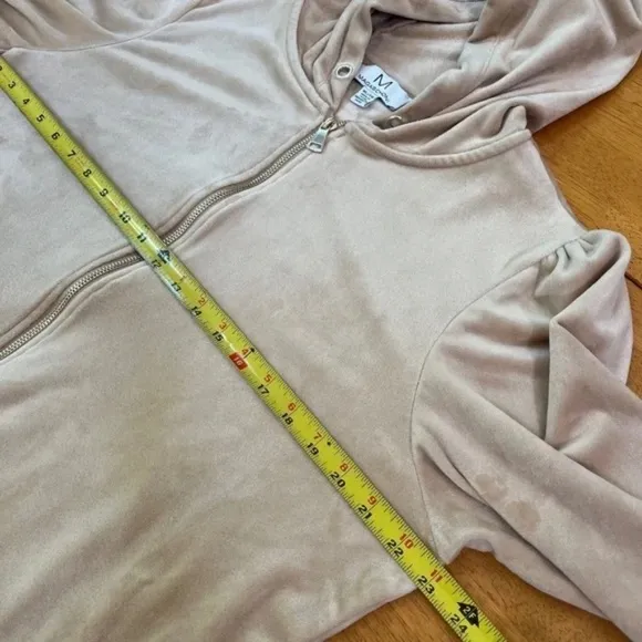 XL Magaschoni Hoodie Velvet Velour Teddy Zip Terry Jacket Taupe Beige Sweater