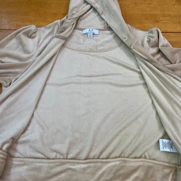XL Magaschoni Hoodie Velvet Velour Teddy Zip Terry Jacket Taupe Beige Sweater
