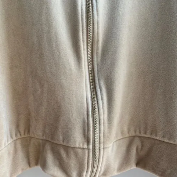 XL Magaschoni Hoodie Velvet Velour Teddy Zip Terry Jacket Taupe Beige Sweater