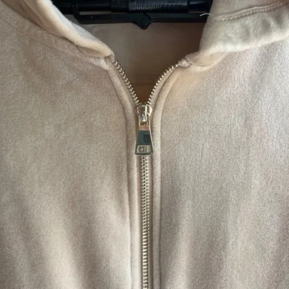 XL Magaschoni Hoodie Velvet Velour Teddy Zip Terry Jacket Taupe Beige Sweater