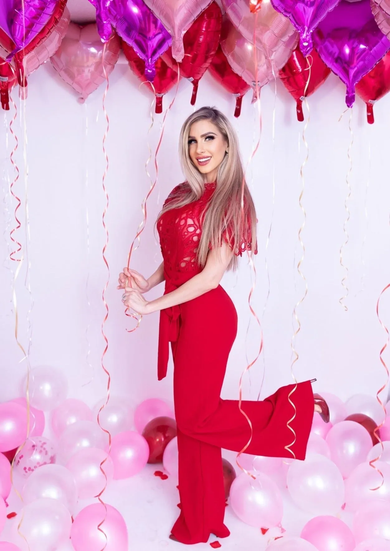 YANET RED LACE HIGH-NECK JUMPSUIT – ELEGANT WIDE-LEG ONE-PIECE FOR SPECIAL OCCASIONS