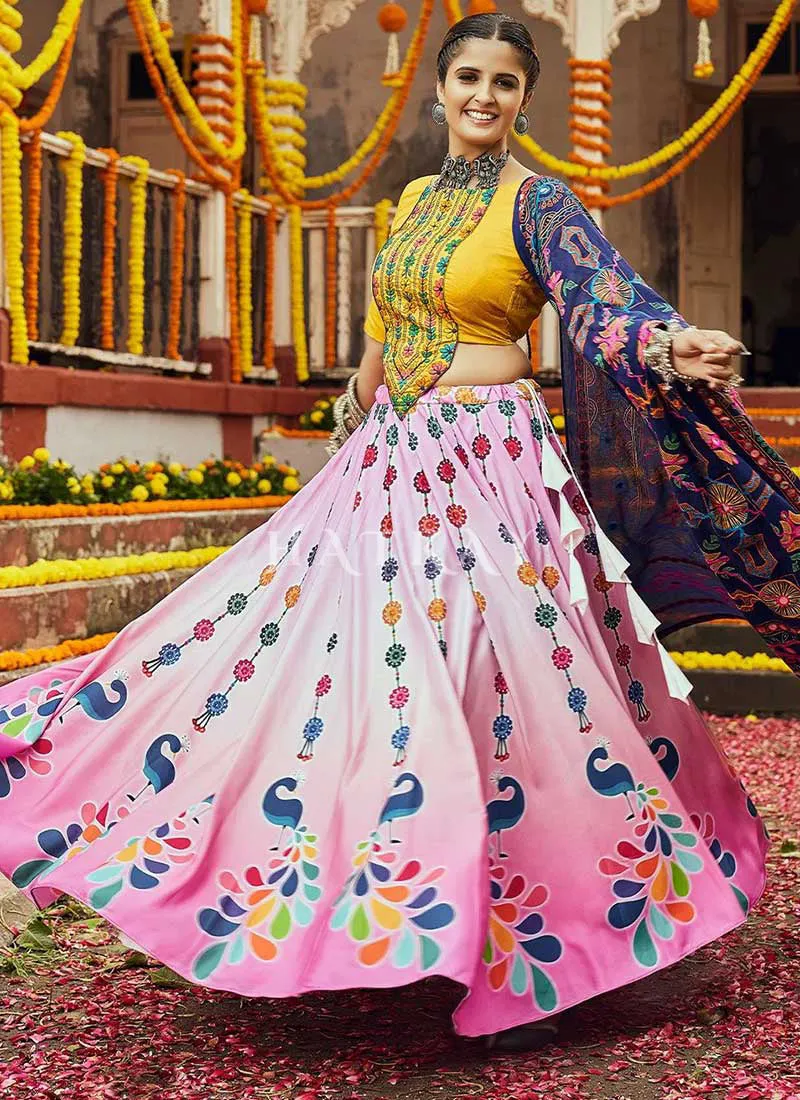 Yellow And Pink Multicoloured Kutchi Embroidered Chaniya Choli